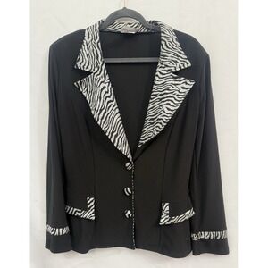 VTG Artex Fashions Jacket Black Silver Metallic Animal Print Slinky  Womens M